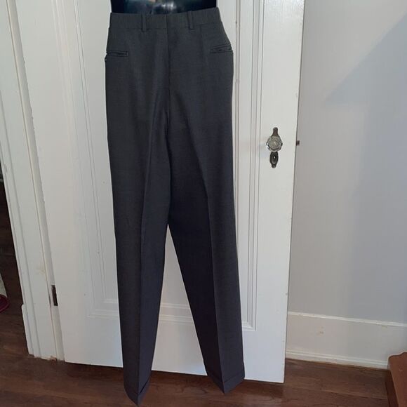 Vtg Burt Pulitzer black/gray small herringbone wool pleat front cuff hem… - Picture 4 of 8